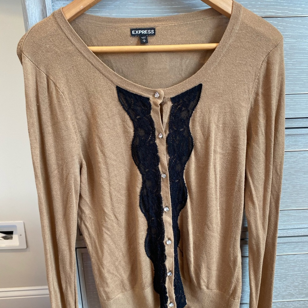 Express tan sweater with black lace
